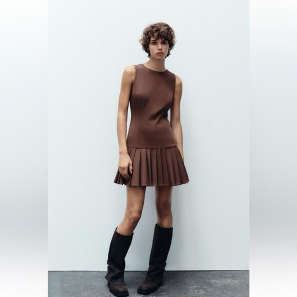 ZARA BOX PLEAT MINI DRESS - Picture 3 of 10